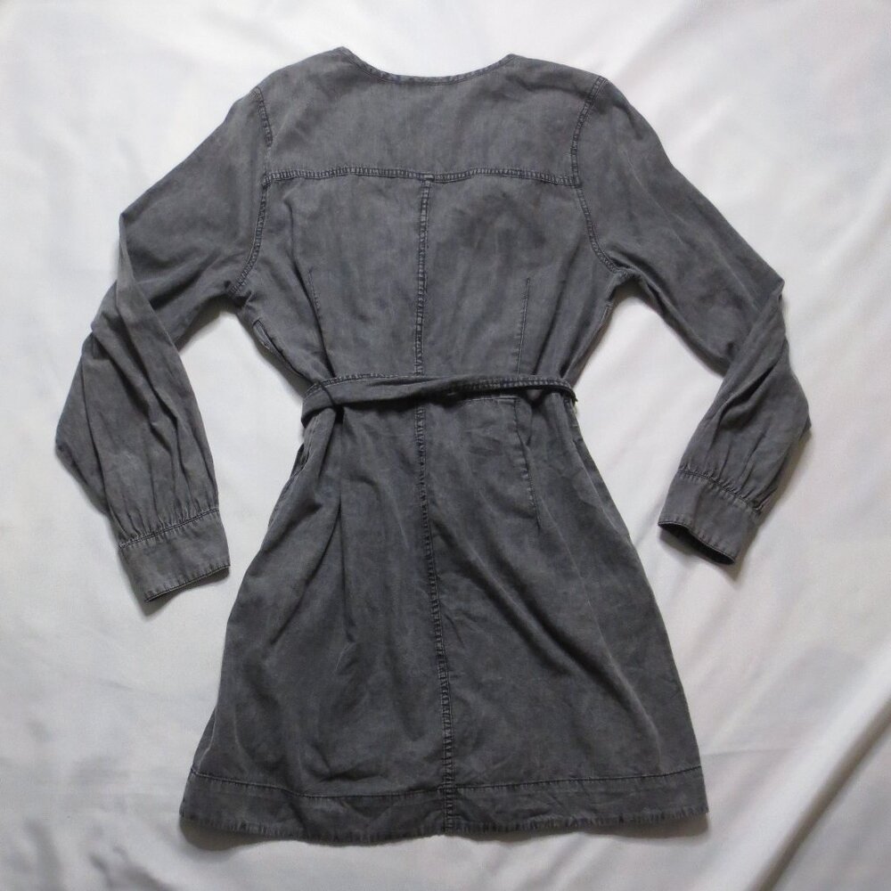 WHO WHAT WEAR womens DRESS black ACID WASH faded WRAP mini LONG SLEEVE SIZE L - Picture 12 of 13